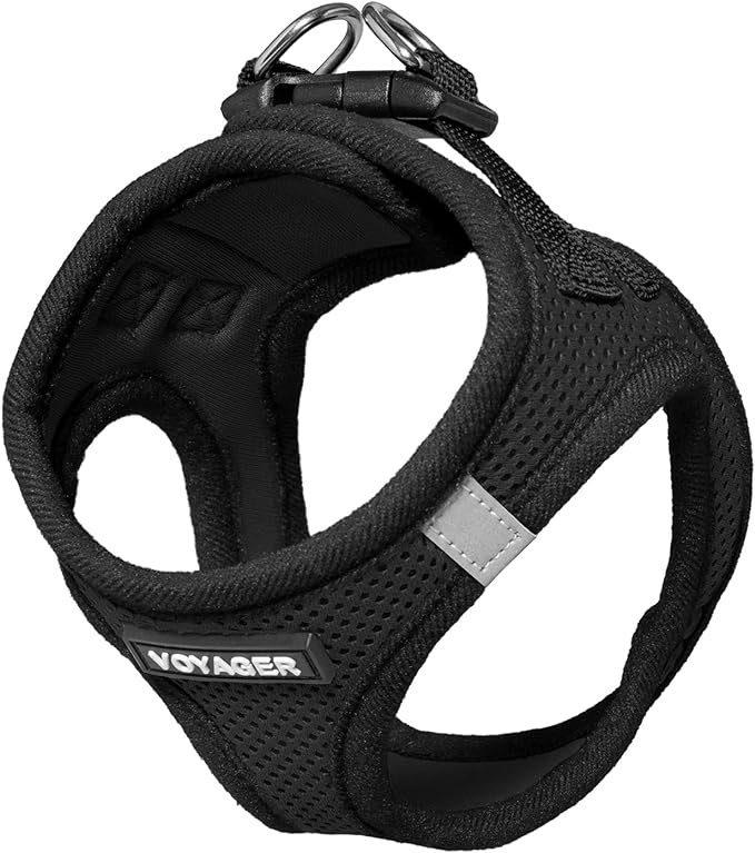 Best Pet Supplies Voyager Step-in Air Harness - All Weather Mesh, Reflective, No Pull Harness for Dogs, Cats - Secure with Hook & Loop Fastener, Buckle, Double D-Rings - Black, XXS