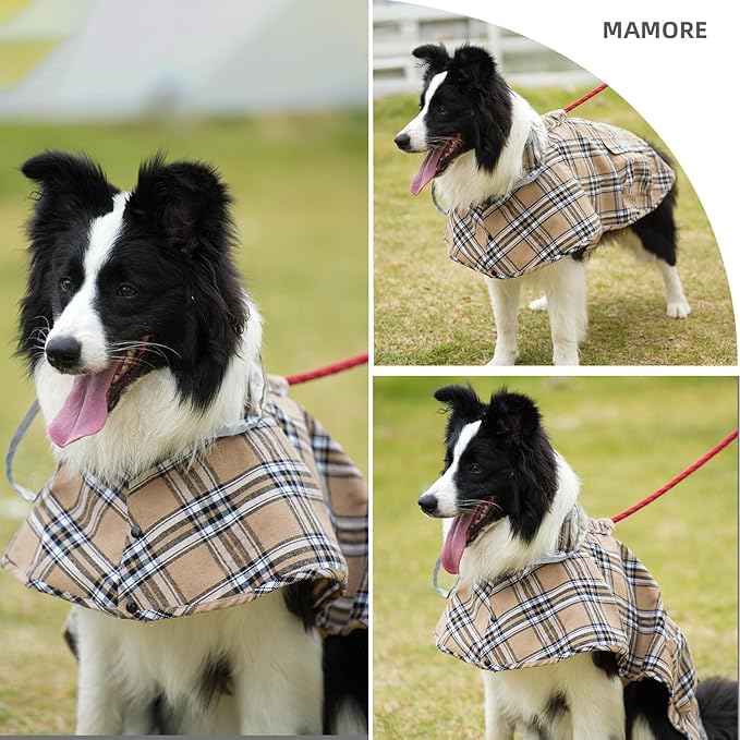 Dog Raincoat Waterproof Rain Poncho with Hoodie, High Reflective Adjustable Pet Rain Jacket with Leash Hole for Small Medium and Large Dogs (Khaki, Small)