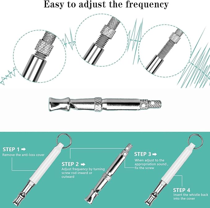 Dog Whistle to Stop Barking Neighbors Dog, Adjustable Ultrasonic Silent Dog Whistle, Professional Recall Dog Training Whistles, with Lanyard (Black and White) 2 Pack Dog Whistle.