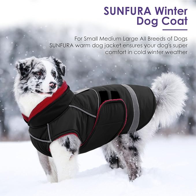 SUNFURA Dog Coat, XXL Dog Winter Jacket, Warm Snow Jacket for Extra Large Dogs, Thick Fleece Sweater Coats for Weimaraner, Labrador, Golden Retriever, Black XX-Large