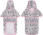 HDE Dog Raincoat Jacket Reflective Adjustable Hooded Pet Poncho Rain Coat with Leash Hole for Small to X-Large Dogs Leopard Hearts - L