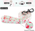 Ihoming Dog Collar and Leash Set for Daily Outdoor Walking Running Training, Floral GreenLake Design for Large Boys Girls Dogs Cats Pets, L-Up to 80LBS