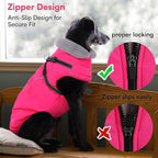 Queenmore Small Dog Coat,Dog Coat for Small Dogs,Reflective Windproof Dogs Jackets with Built-in Harness,Doggy Winter Jacket with Zipper On Back,Warm Pet Coats with Fleece Lining,Rosered,S