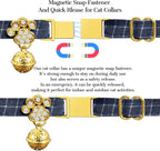 Personalized Breakaway Cat Collars - Magnetic Buckle, Bell - Safety Quick Release, Customized for Girls & Boys Cats- (Checkered-Navy)