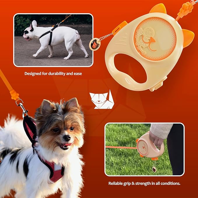 Dog & Cat Retractable Leash, 13ft Strong Nylon Tape with Auto-Locking, Tangle-Free Walking Pet Leash for Small Dogs/Cats Up to 20 lbs, One-Touch Brake, Comfortable Handle, PupPlay Design