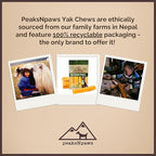 peaksNpaws Himalayan Dog Chews, High Protein Yak Cheese, Lactose Free, Natural Dog Treat, Long Lasting Chew Stick for Aggressive Chewers Over 80 lbs, 3 Jumbo Sticks, 100% Eco-Friendly Packaging