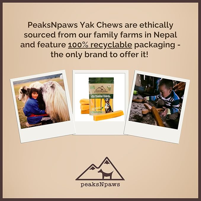 peaksNpaws Yak Cheese, High Protein, Himalayan Dogs Chews, Natural Dog Treats, Lactose Free, Long Lasting Dogs Treat for Aggressive Chewers Under 55 lbs, 4 Large Chew Sticks