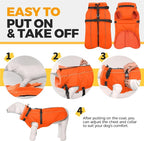 Lelepet Dog Winter Coat Waterproof Dog Jacket with Harness Built in Windproof Reflective Pet Coats for Extra Large Dogs, Thermal Fleece Lined Coats for Cold Weather Walking, Great Dane, Orange, 3XL