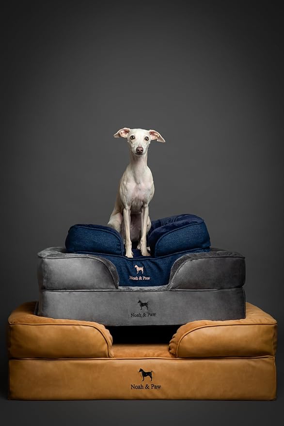 NOAH & PAW Large Dog Bed, 35x25x11 Inch, Orthopedic Dog Beds, Eggshell Memory Foam Infused with Cooling Gel, Inner Cover, Waterproof, Machine Washable (Faux Leather Sofa Collection)