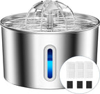 Cat Water Fountain Stainless Steel - 74oz/2.2L Corded Pet Water Dispenser Automatic Silent Cats Dispenser for Drinking Inside Indoor Metal Kitty Spout Fountain with 3 Filters & 3 Sponges