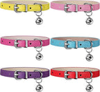 Weewooday 6 Pieces Leather Cat Collar with Bell Cute Pet Leather Kitten Collar for Boy Girl Cats with Safety Elastic Strap for Small Kitten Puppy(Classic Color)