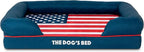 The Dog’s Bed, Medium Blue Oxford with Red Trim USA Flag Dog Bed with Central Flag 30x23.5, Memory Foam, Pain Relief, Post Surgery, Waterproof Washable Cover Cover, Veterinary Approved