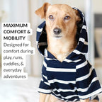 DJANGO Dog Hoodie – Warm, Lightweight, Soft & Stretchy Dog Sweater with Hood, Harness Hole & Elastic Waistband – Cozy Sweatshirt for Small Dogs up to 25 lbs, Dachshunds & Puppies – Navy Blue, X-Small