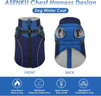 ASENKU Reflective Dog Coat with Built-in Harness, Windproof Fleece-Lined Dog Jacket for Small, Medium, Large Dogs, Warm Winter Vest with Turtleneck & Zipper (Navyblue M)