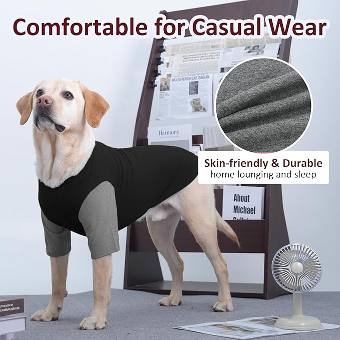2 Pack X-Large Dog Shirts - Breathable Lightweight Basic Tees, Durable Moisture-Wicking Clothes for Beagle, Bullmastiff, Sleep Hot Summer Day Outdoor Activities, Travel, Seaside, GreyBlack