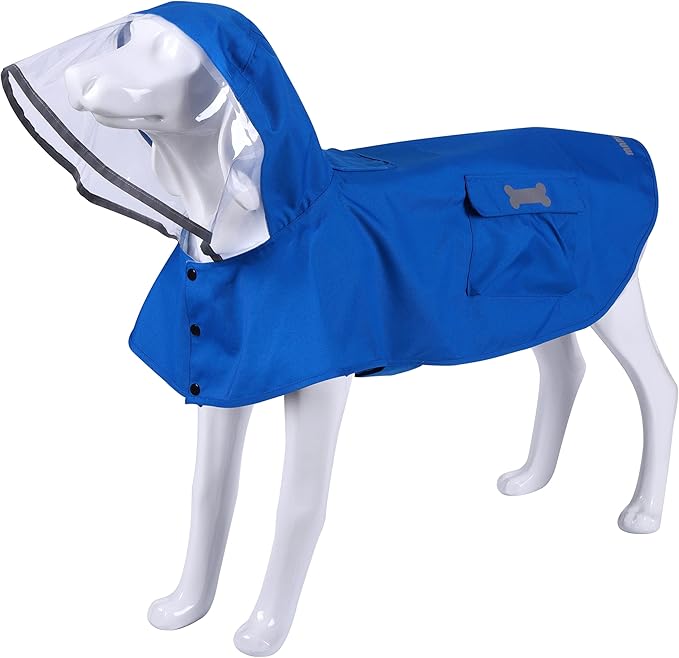 Waterproof Dog Raincoat, Adjustable Reflective Lightweight Pet Rain Clothes with Poncho Hood (4X-Large, Blue)