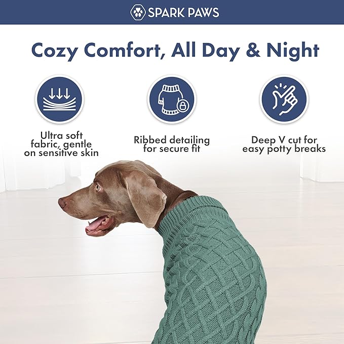 Spark Paws Knit Dog Sweater – Ultra Soft Warm Winter Dog Sweater for Small, Medium & Large Dogs – Stretch Fit Pet Sweater for French Bulldog, Pitbull, Girl & Boy Dogs Jacket, (Pine Green, 3XL)