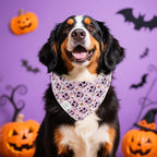 E-Clover Halloween Dog Bandanas & Matching Scrunchie Set Girl Cute Pink Pumpkin Dog Scarf Bibs Pet Bandana with Bow Tie for Medium Large Dogs Owner Mom