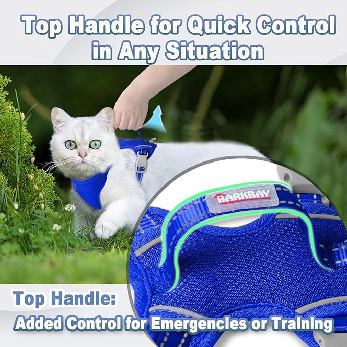Cat Harness and Leash Set Escape Proof for Kitten Walking, Soft Adjustable Top Handle Vest Harnesses for Cats, Easy Control Breathable Reflective Small Medium Large, Sapphire Blue,XXS