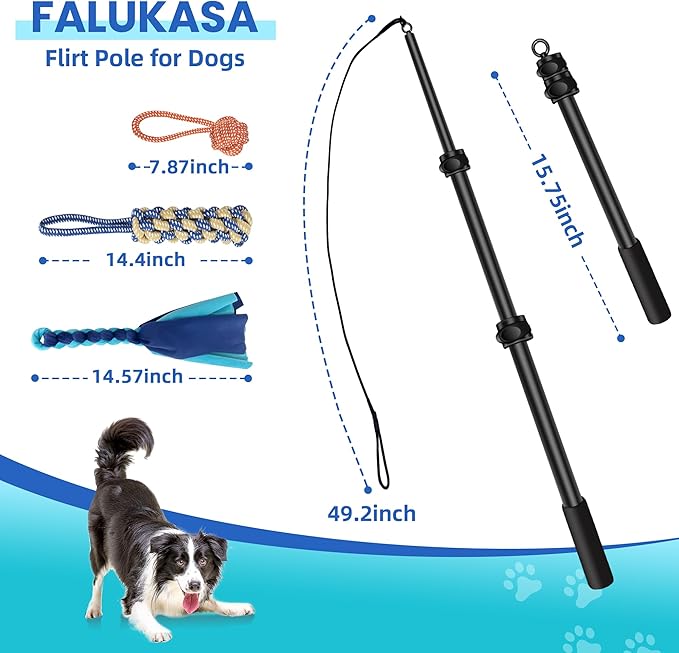 Flirt Pole for Dogs: Durable Dog Rope Toy for Small Medium Large Dogs - Interactive Dog Toys Chase and Tug of War - Lure Chewing Toy for Outdoor Exercise Training