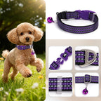 Reflective Dog Collar with Bell - Adjustable Nylon Puppy Collar for Small Dogs, Chihuahua Pomeranian - Night Safety (Purple XS)