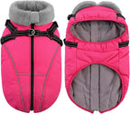 Queenmore Large Dog Coat,Dog Jacket for Extra Large Dogs with Harness Built in,Reflective Waterproof Dogs Jackets with Fleece Lining,Warm Snowsuit Pet Coats for Doberman,Labrador,Rosered,XXL