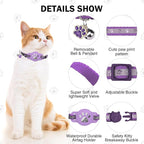 Airtag Cat Collar Breakaway, Reflective Kitten Collar with Bell and Apple Air Tag Holder, GPS Cute Cat Collar, Glow in The Dark Pet Collars for Boy Girl Cats, Kittens, Puppies, Purple