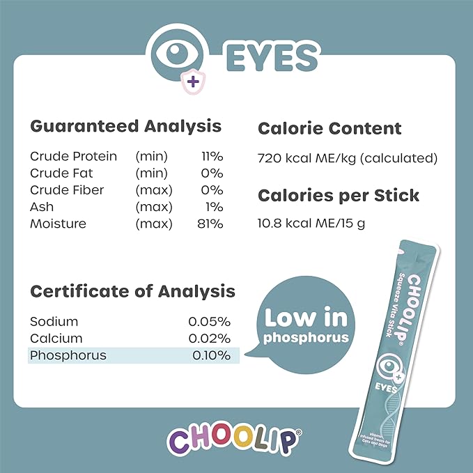 Choolip Squeeze Vita Stick Lickable Cat Treats & Dog Puree – 7-Count Eye Support Tubes, Creamy Grain-Free High-Protein Puree with Lutein, Astaxanthin & Omega 3 for Healthy Vision & Eye Care