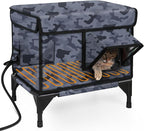 Premium Heated Cat House for Outside Cats, 100% Weatherproof & Windproof Escape Door, Elevated Base, Winter Insulated Feral Stray Outdoor Cat Shelter with Heater