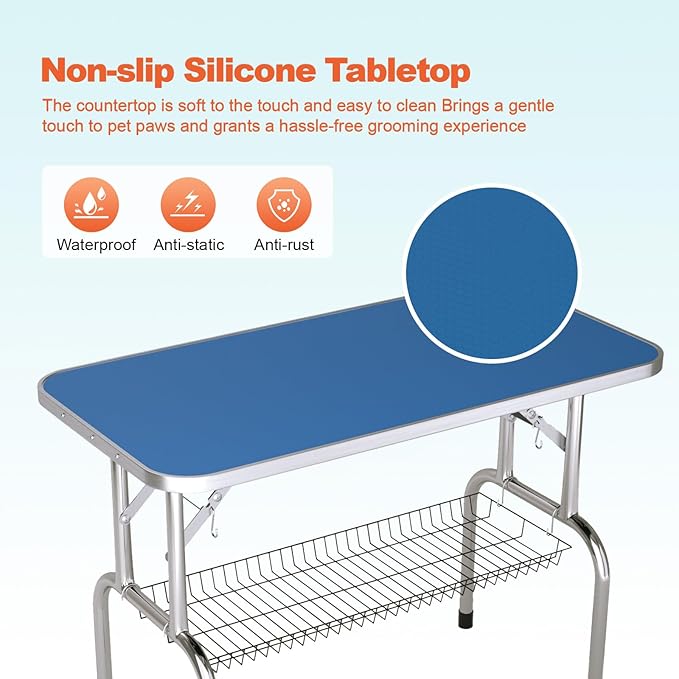 46'' Modern Blue Dog Grooming Table, Foldable Professional Grooming Table for Large Dogs, Up to 330lbs, Stainless Steel