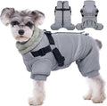 BRKURLEG Grey Dog Winter Coat, Cozy Winter Dog Jackets, Small Dogs Coat with Harness, Onesie Body Warm Puppy Jacket, Pet Reflective Windproof Cold Weather Jackets, Puppy Four-Legged Puffer Coats, XL