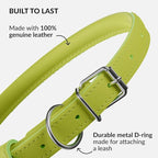 CollarDirect Rolled Leather Dog Collar, Soft Padded Round Puppy Collar, Handmade Genuine Leather Collar Dog Small Large Cat Collars 13 Colors (15-19 Inch, Lime Green Smooth)