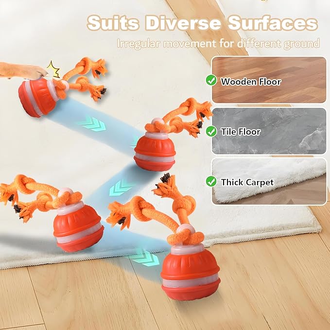 Interactive Dog Toys, Random Path Electric Automatic Moving and Rolling Dogs (Orange)