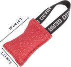 Dingo Gear French Linen tug Toy for Dog, Dog Bumper for Training, Agility, tug of war, Dog bite Pillow for Strong Dog, 1handle 4" red S00087