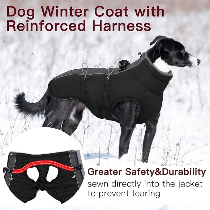 Small Dog Coat Dog Winter Jacket Warm Zip Up Snowsuit Dog Harness Vest Reflective Water-Resistant Dog Coat Dog Snow Jacket for Small Dogs Yorkie, Toy Poodle, Black