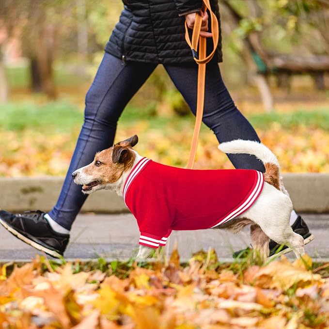 Dog Sweater Brushed Fleece Baseball Jacket Soft Warm Pet Sweatshirt Dog Sweaters for Small Dogs Puppy Sweater Boy Girl Pet(Red-XS)