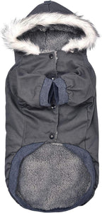 Warm Dog Hooded Trench Coat Windproof Parka Jacket for Cold Weather (XL, Black Grey)