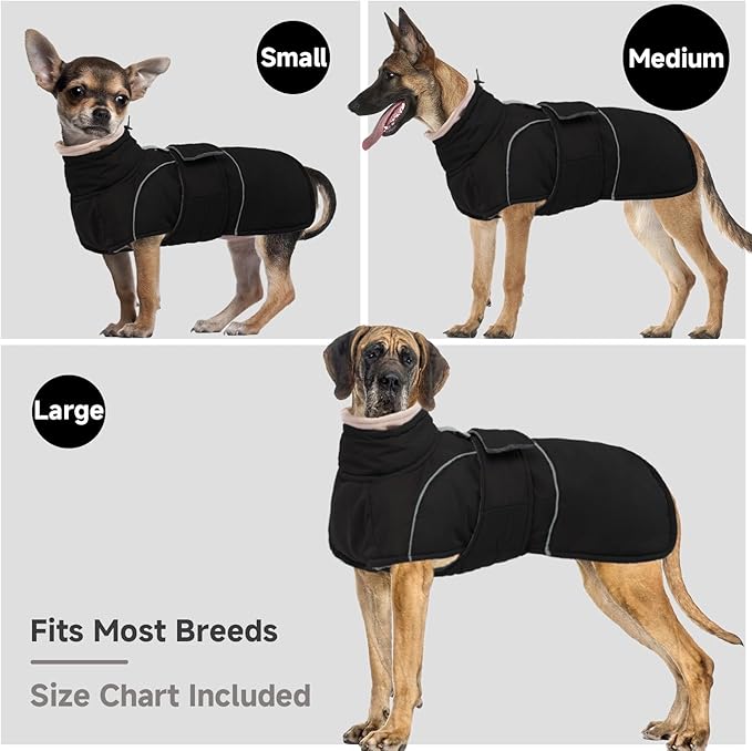 Dog Winter Coat for Small to Large Dogs(XS-XXXL)– Waterproof Windproof Fleece Lined Jacket with Reflective Trim,Pet Vest with Adjustable Buckles, Machine Washable Black XL