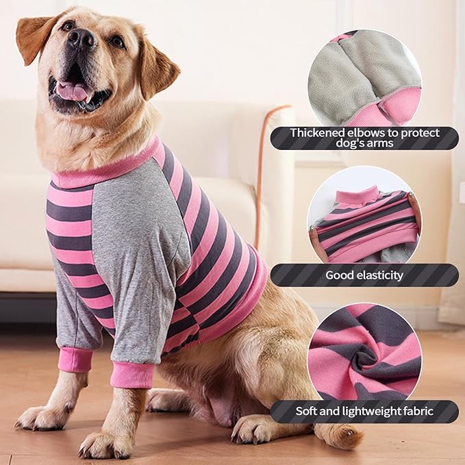 FUAMEY Dog Recovery Sleeve with Elbow Protector,Dogs Shirt Stop Licking Joints,Pet Long Sleeve Suit Protecting Dog's Front Leg Arm Wounds Cover Skin Conditions Pink Stripes S