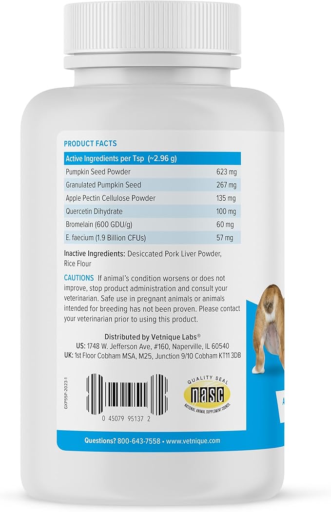 Vetnique Glandex Dog Fiber Supplement Powder for Anal Glands with Pumpkin, Digestive Enzymes & Probiotics - Vet Recommended (Regular or Advanced Strength) - Boot The Scoot (5.5 oz, Pork Liver)