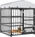 YITAHOME Outdoor Dog Enclosure with Rotating Feeder Bowls, 4'L x 4'W x 5'H Outside Dog Kennel with Roof, Heavy Duty Dog Cage for Small Medium Dogs