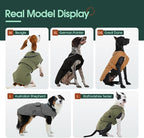 Kuoser Army Green Dog Winter Coat, X-Large, Water-Resistant, Fleece, Hooded Neck, Elastic, Hook, Zipper, Cotton, Comfortable, Leash Hole, Reflective, for Medium Breeds