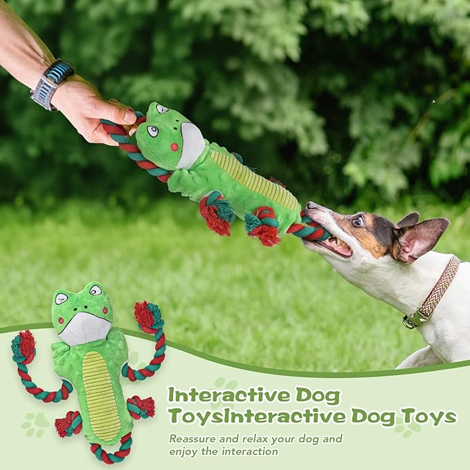 Squeaky Dog Toys, Dog Rope Toys Indestructible Natural Cotton Interactive Dog Toys, Tug of War Tough Chew Toys for All Breed, Green