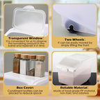 Sunnyray 4 Pcs Rice Storage Container 27.5 lb Airtight Flour Container with Wheels Measuring Cup White Pet Food Dog Cat Birds Food Bin Grain Cereal Organizer Box for Dry Baking Supplies