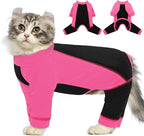 SUNFURA Hair Sticky Cat Clothes, Cat Sweater for Cats Only, 4-Legged Fleece Sweaters Kitten Pajamas Reduce Shedding Fur, Warm Pullover Shirts for Cats, Pink L