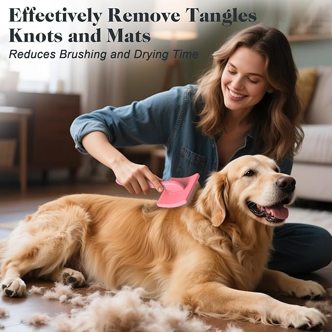 2PCS Slicker Brush for Dogs & Pet Comb,Professional Dog Grooming Brush (Goldendoodles,Poodles,Labradoodles) with Extra Long Pins to Effectively Remove Tangles, Knots and Mats (Light Pink Large)