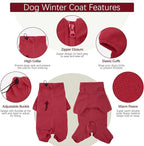 ROZKITCH Small Dog Fleece Pajamas, Pet Windproof Warm Cold Weather Jacket Vest Cozy Jumpsuit Apparel Outfit Clothes for Small Medium Large Dog Walking Hiking Sleep Red S