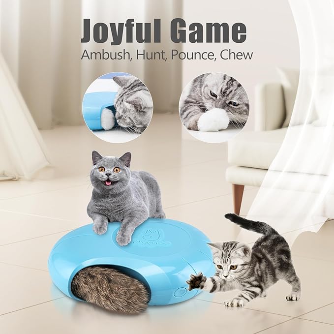 Migipaws Cat Toys,Interactive Fluffy Ball,Squeak Hide and Seek in a Mice Hole,Smart Kitten Teaser,Automatic Timer On Off, Plush Fur Tail Refill