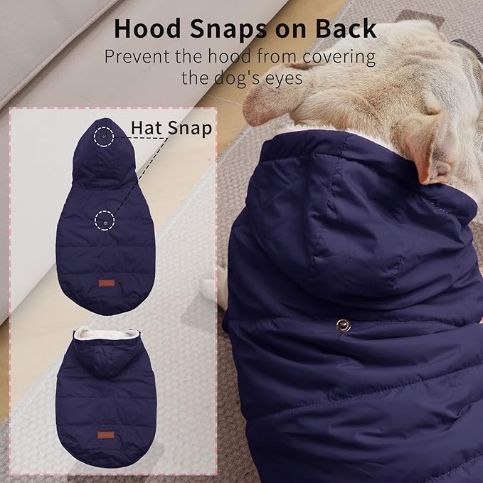 Fleece Lining Extra Warm Dog Hoodie in Winter for Large Dogs Jacket Pet Coats with Hooded,Blue XXL