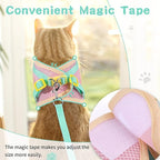 Cat Harness and Leash Set for Walking Escape Proof, Adjustable Kitten Harness Breathable Mesh with Reflective Strips Harness with Flower for Kitty Puppy Bunny Green XS